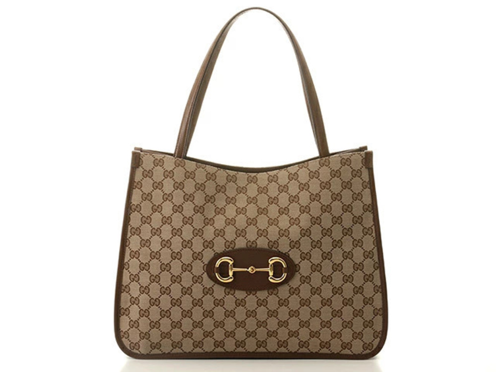 Gucci Tote Bag Horsebit Beige Cream Brown GG Canvas